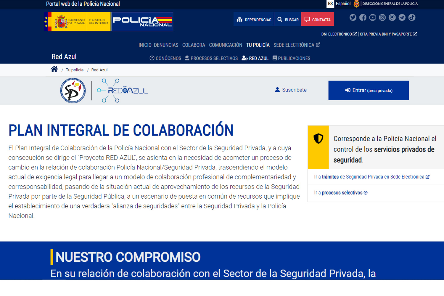 Plan Integral de Seguridad Privada en la web de la Policía Nacional.