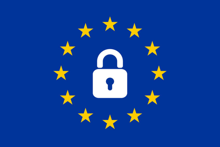 Bandera Unión Europea con candado en el centro.